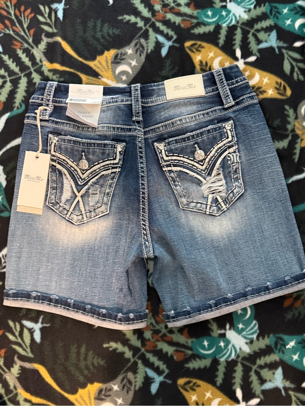 Miss Me Blue Distressed Denim Shorts